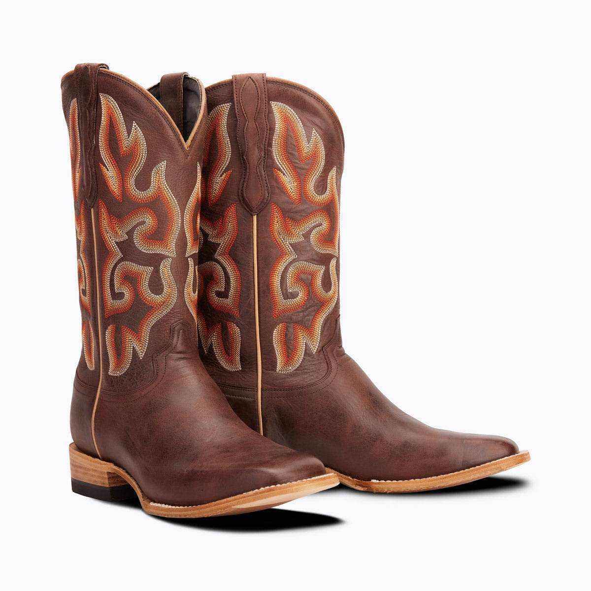 El Capitan Ft Worth - Main Street western boots in brown leather with ornate cream and rust embroidered shafts