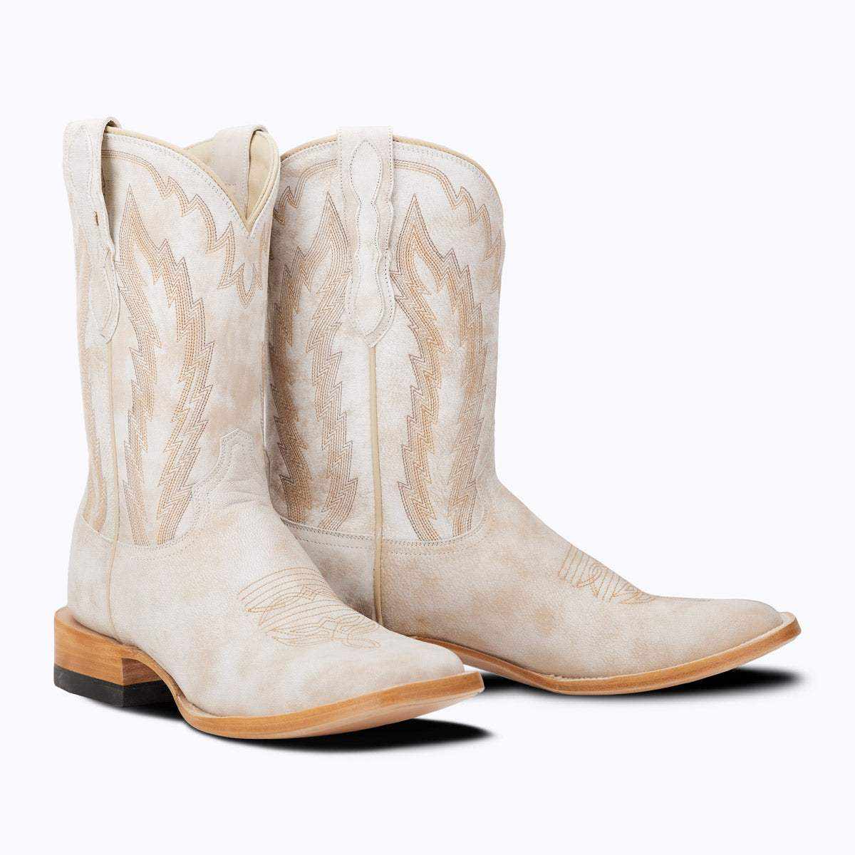 El Capitan Houston - Belfort western boots in pale beige leather with tonal stitched shafts, pointed toes and stacked heels