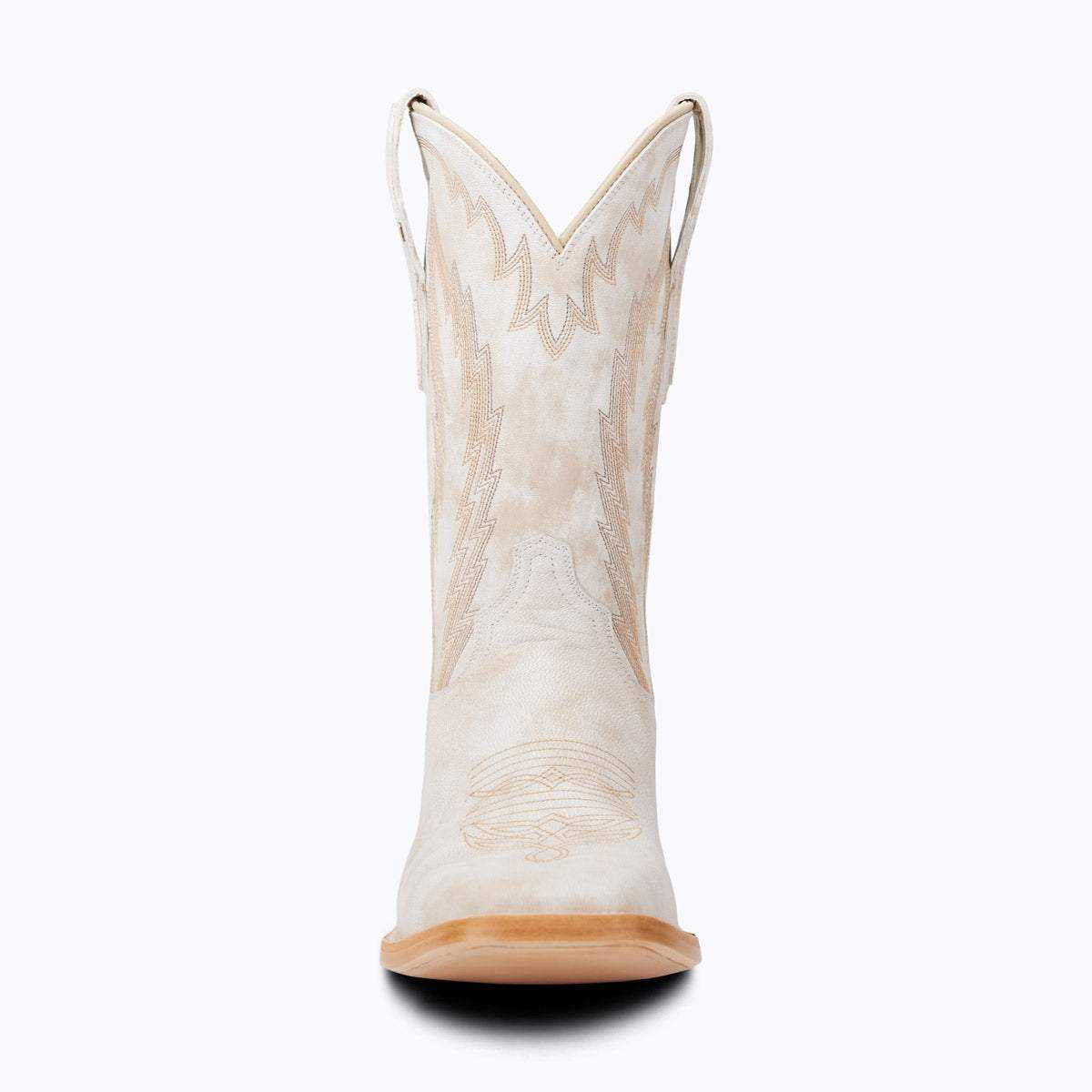 El Capitan Houston - Belfort western boot in pale cream leather with tan embroidered shaft details and square toe
