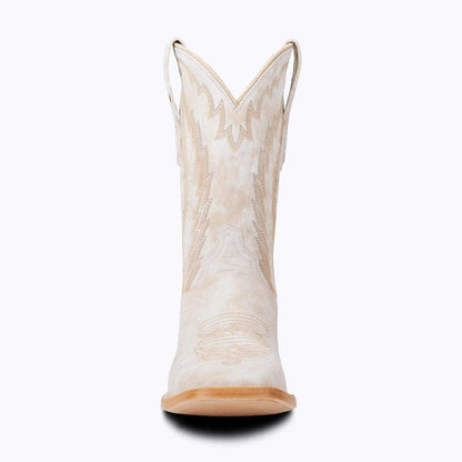 El Capitan Houston - Belfort western boot in pale cream leather with tan embroidered shaft details and square toe