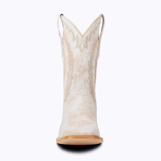 El Capitan Houston - Belfort western boot in pale cream leather with tan embroidered shaft details and square toe