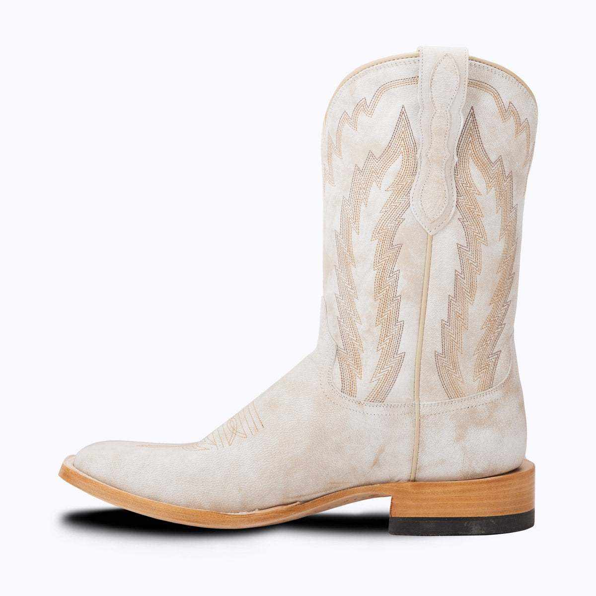 El Capitan Houston - Belfort western boot in light cream leather with tan embroidered shaft, medium square toe and layered heel