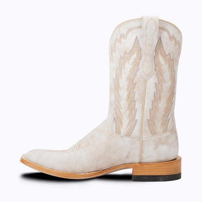 El Capitan Houston - Belfort western boot in light cream leather with tan embroidered shaft, medium square toe and layered heel
