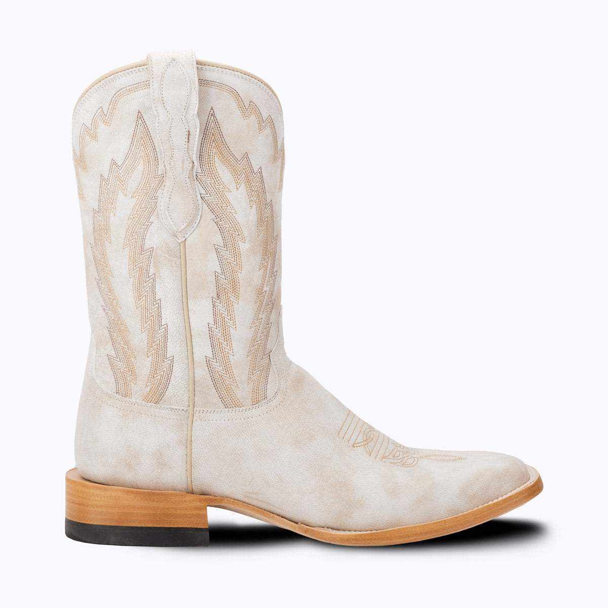 Western boot El Capitan Houston - Belfort in cream suede leather with tan embroidered shaft and medium square toe