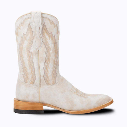 Western boot El Capitan Houston - Belfort in cream suede leather with tan embroidered shaft and medium square toe