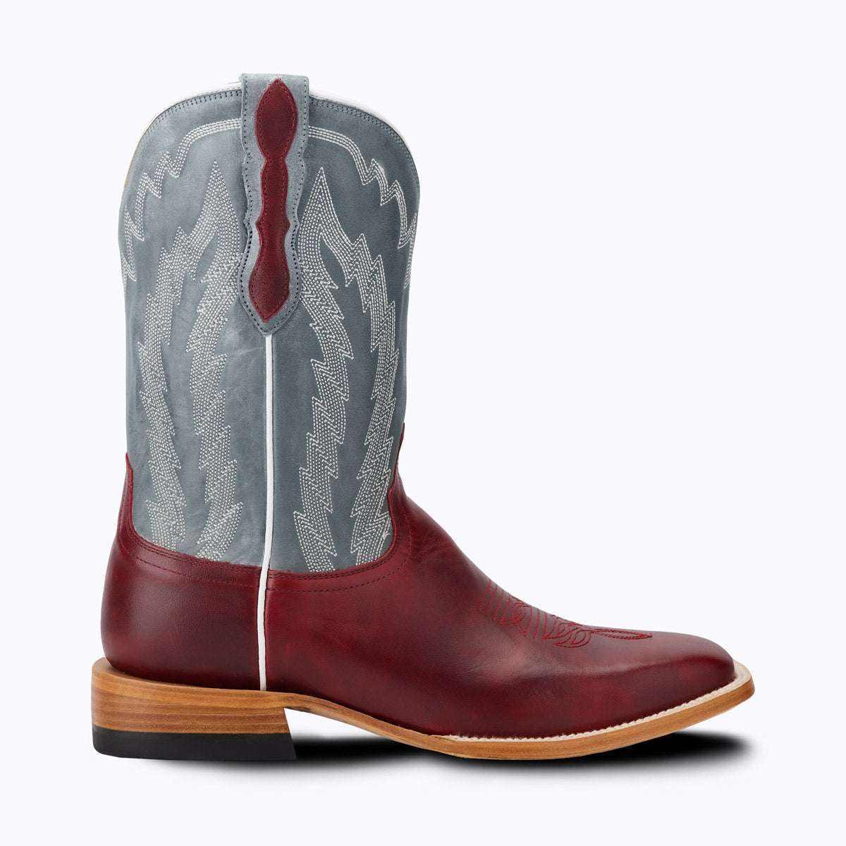 El Capitan Houston - Hempstead western cowboy boot in burgundy leather with a gray stitched shaft and square toe