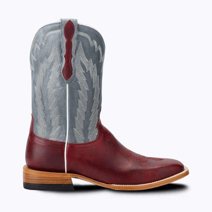 El Capitan Houston - Hempstead western cowboy boot in burgundy leather with a gray stitched shaft and square toe