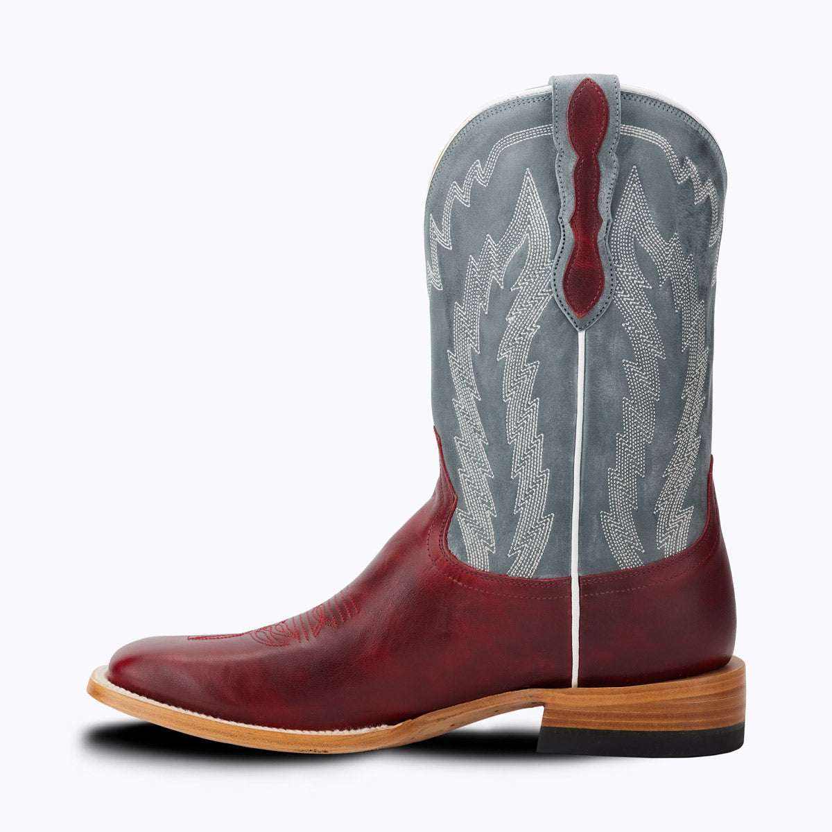 El Capitan Houston - Hempstead western boot in burgundy leather with a gray embroidered shaft, square toe and stacked heel
