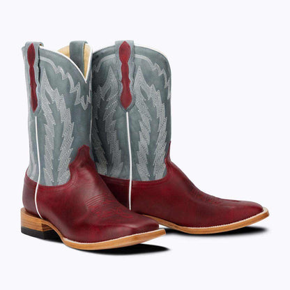 El Capitan Houston - Hempstead western boots in burgundy leather with gray embroidered shafts and medium square toes