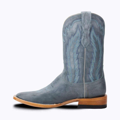 El Capitan Houston - Kirby western boot in blue-grey leather with contrast stitched shaft, medium square toe and stacked heel