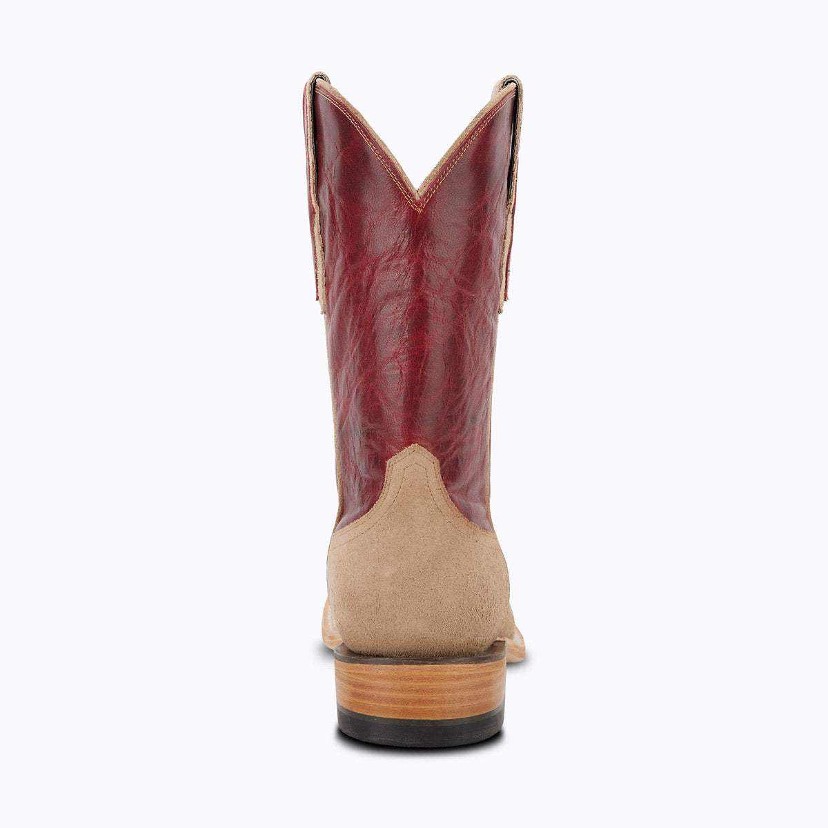 El Capitan Jackson - Dalhart Edition western boot in burgundy leather and tan suede, with a V-shaped shaft top and stacked heel