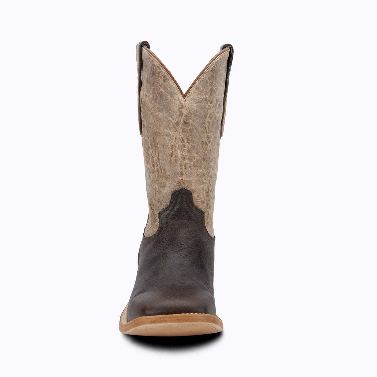 El Capitan Jackson - Gallatin western boot with a dark coffee brown leather foot, grey patterned shaft and V-shaped top