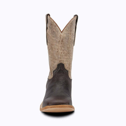 El Capitan Jackson - Gallatin western boot with a dark coffee brown leather foot, grey patterned shaft and V-shaped top