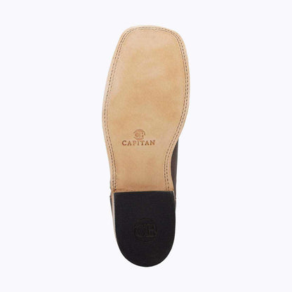 El Capitan Jackson - Gallatin western boot sole in tan leather with a black heel and stamped branding
