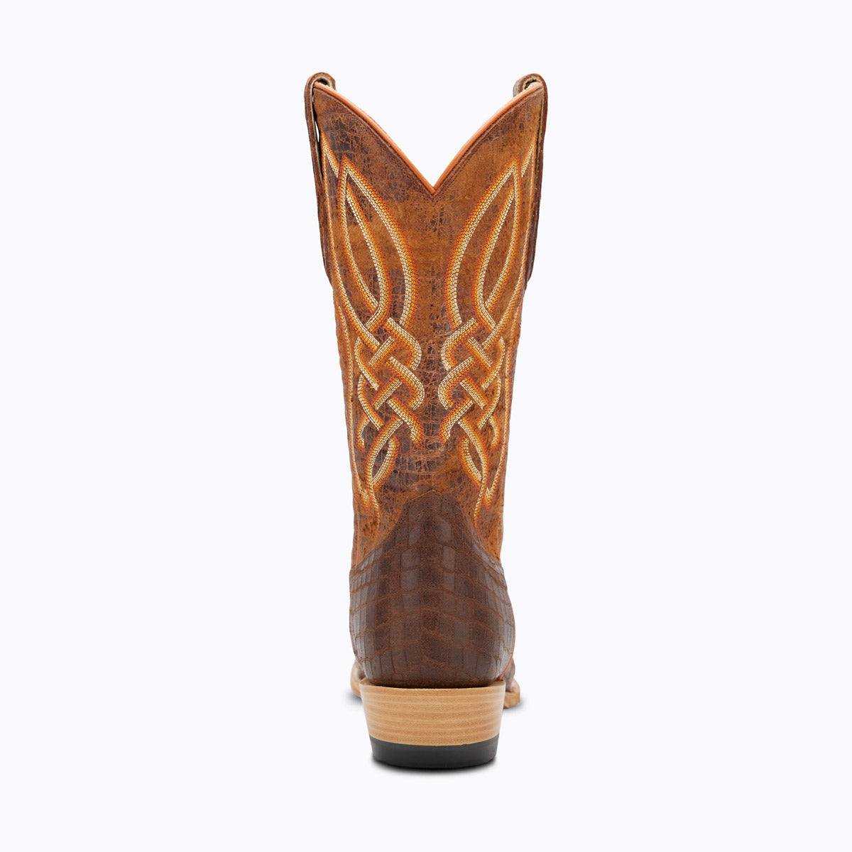 El Capitan Nashville - Blakemore western cowboy boot in brown embossed leather with tan stitching and braided shaft embroidery