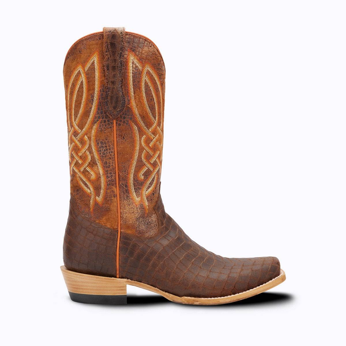 El Capitan Nashville - Blakemore cowboy boot in brown embossed leather with tan stitched shaft and cutter toe