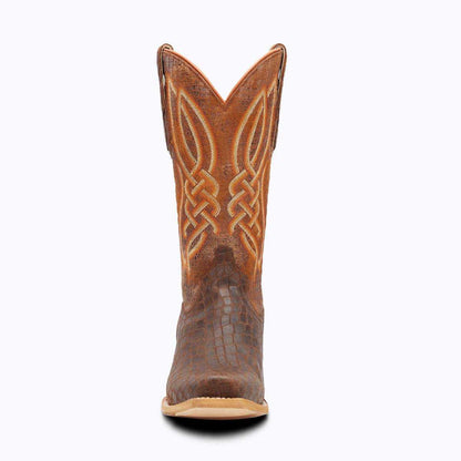 El Capitan Nashville - Blakemore cowboy boot in brown leather with embossed reptile pattern and ornate tan shaft stitching