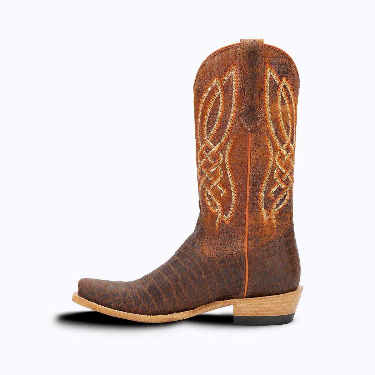 El Capitan Nashville - Blakemore western boot in brown embossed leather with tan stitching and decorative shaft embroidery