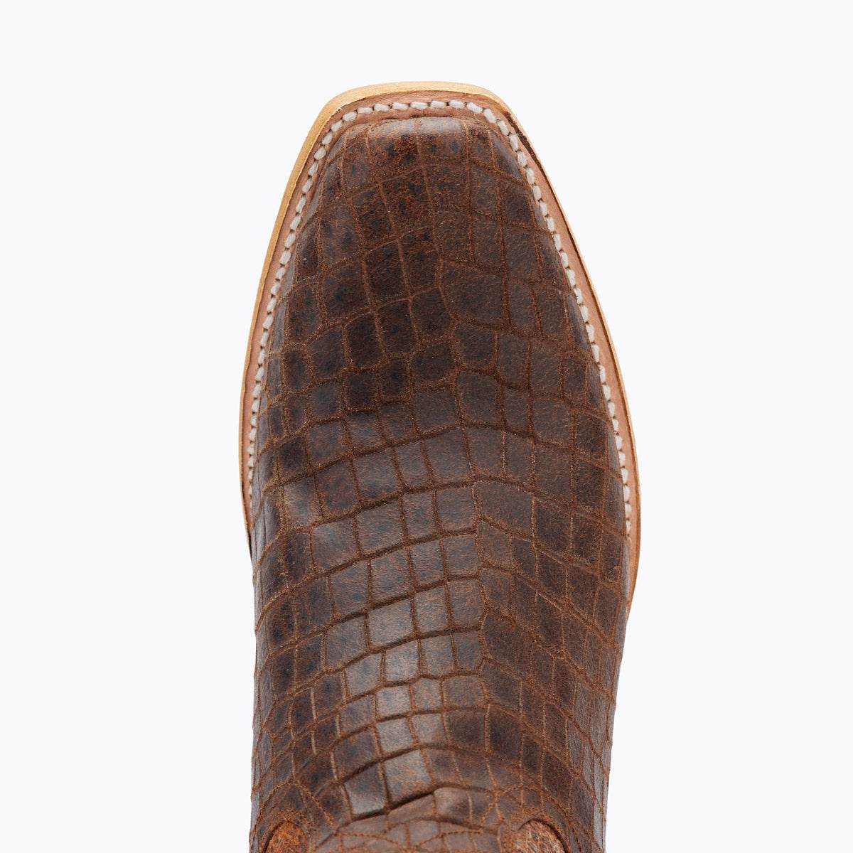 El Capitan Nashville - Blakemore cowboy boot in dark brown embossed leather with a raised reptile-scale pattern and stitched edge.