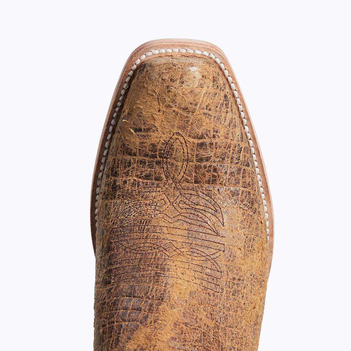 El Capitan Nashville Broadway boot in tan textured leather with a square cutter toe and white welt stitching