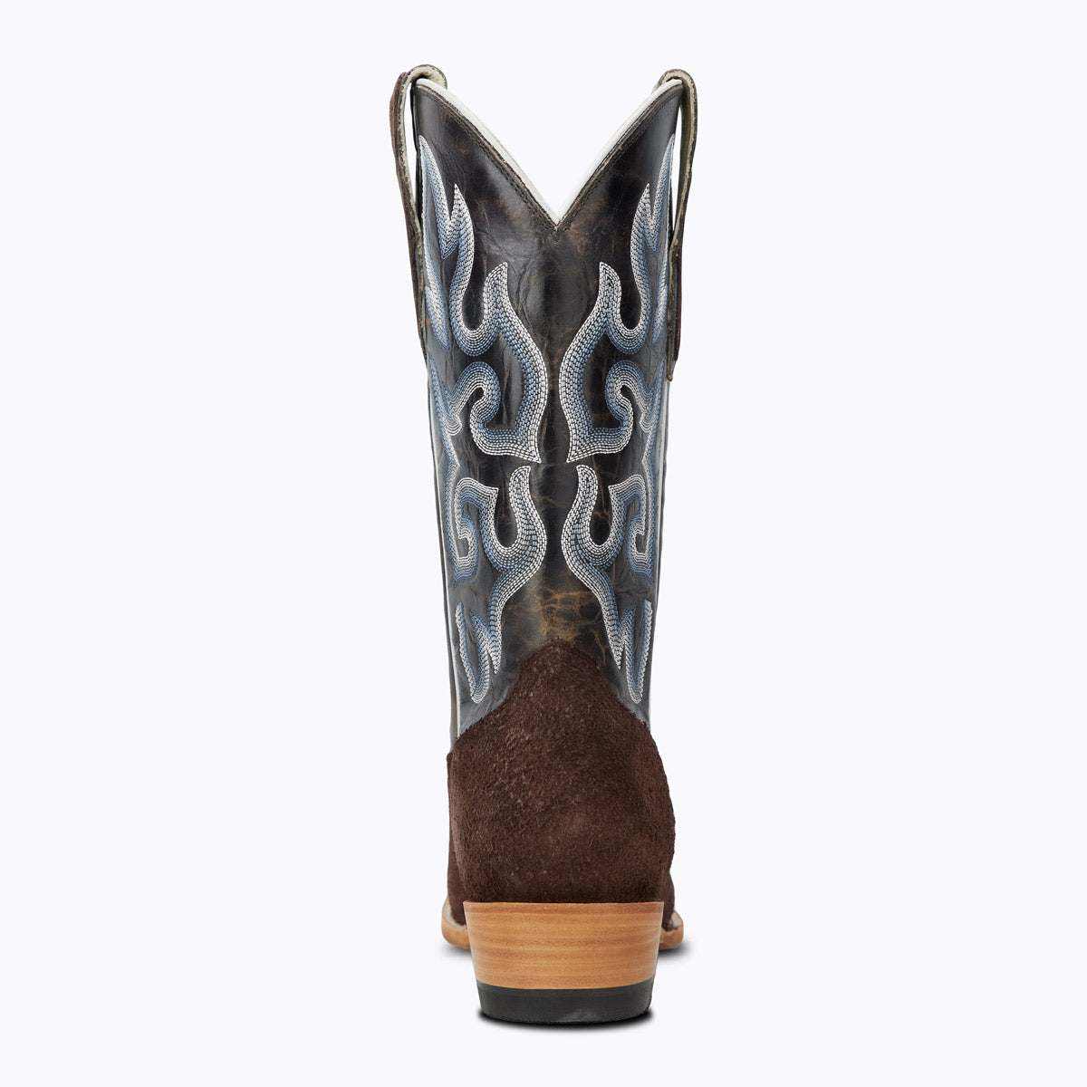 El Capitan Nashville - Dakota cowboy boot in dark brown roughout leather with blue and white flame stitching