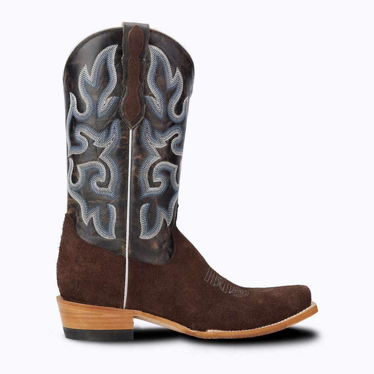 El Capitan Nashville - Dakota cowboy boot in dark brown roughout leather with light blue and white stitched shaft