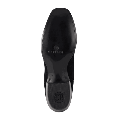 El Capitan Nashville - Hillwood black leather cowboy boot viewed from below, with a rubber outsole and embossed sole branding
