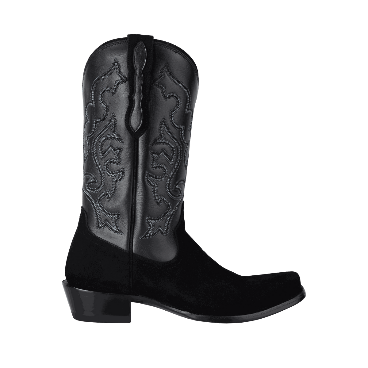 El Capitan Nashville - Hillwood black leather cowboy boot with embroidered shaft, cutter toe and low stacked heel