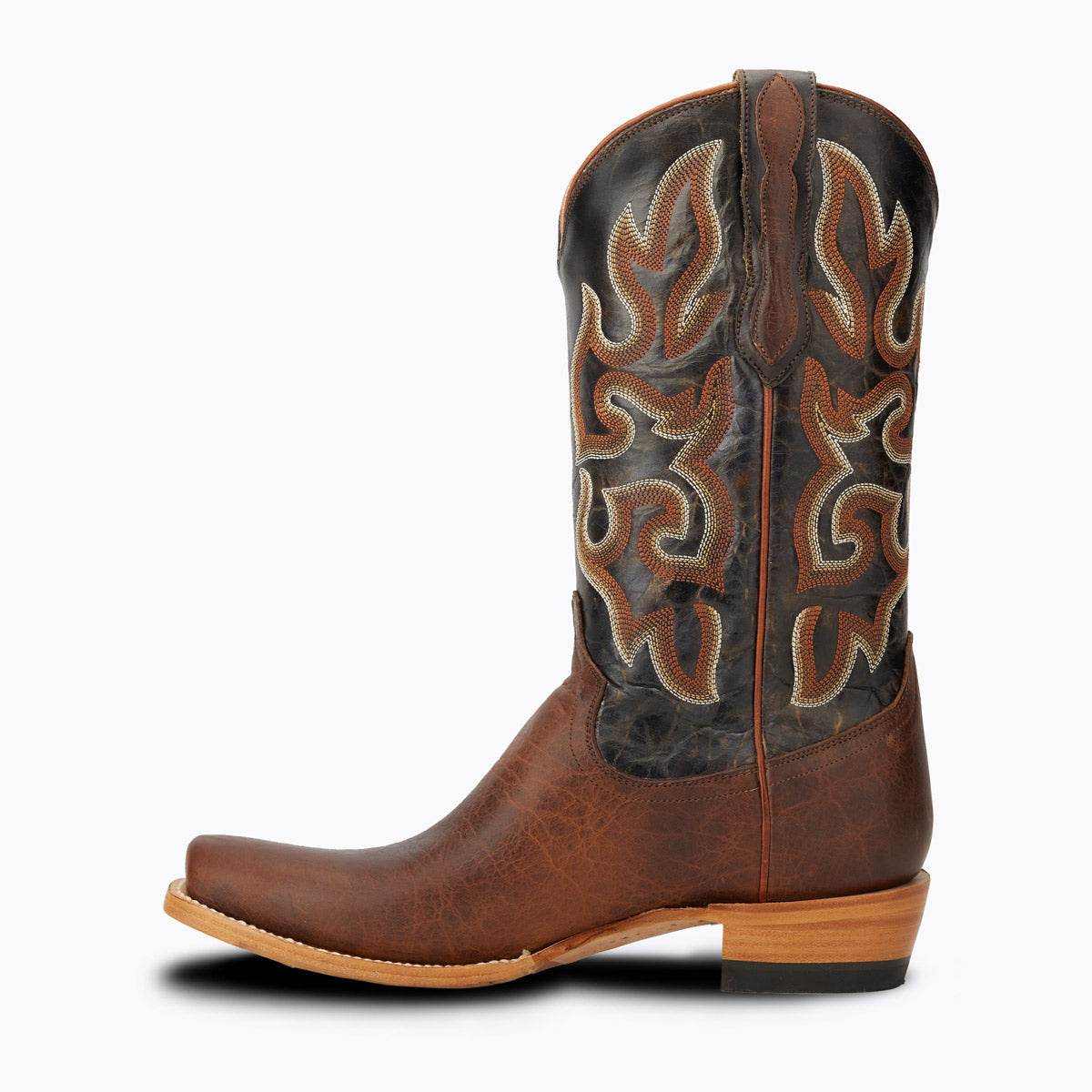 El Capitan Nashville - Murphy Road cowboy boot in distressed brown leather with ornate contrast-stitched shaft and cutter toe