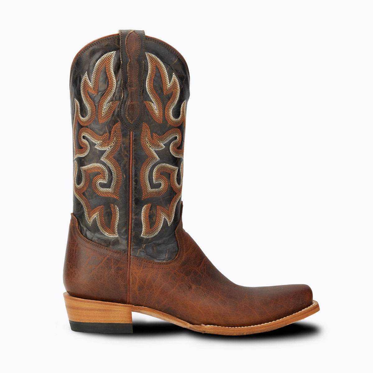 El Capitan Nashville - Murphy Road cowboy boot in brown leather with a dark shaft and ornate tan embroidery