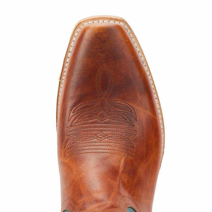 El Capitan Nashville - Orleans western boot in distressed brown leather with stitched cutter toe and decorative embroidery