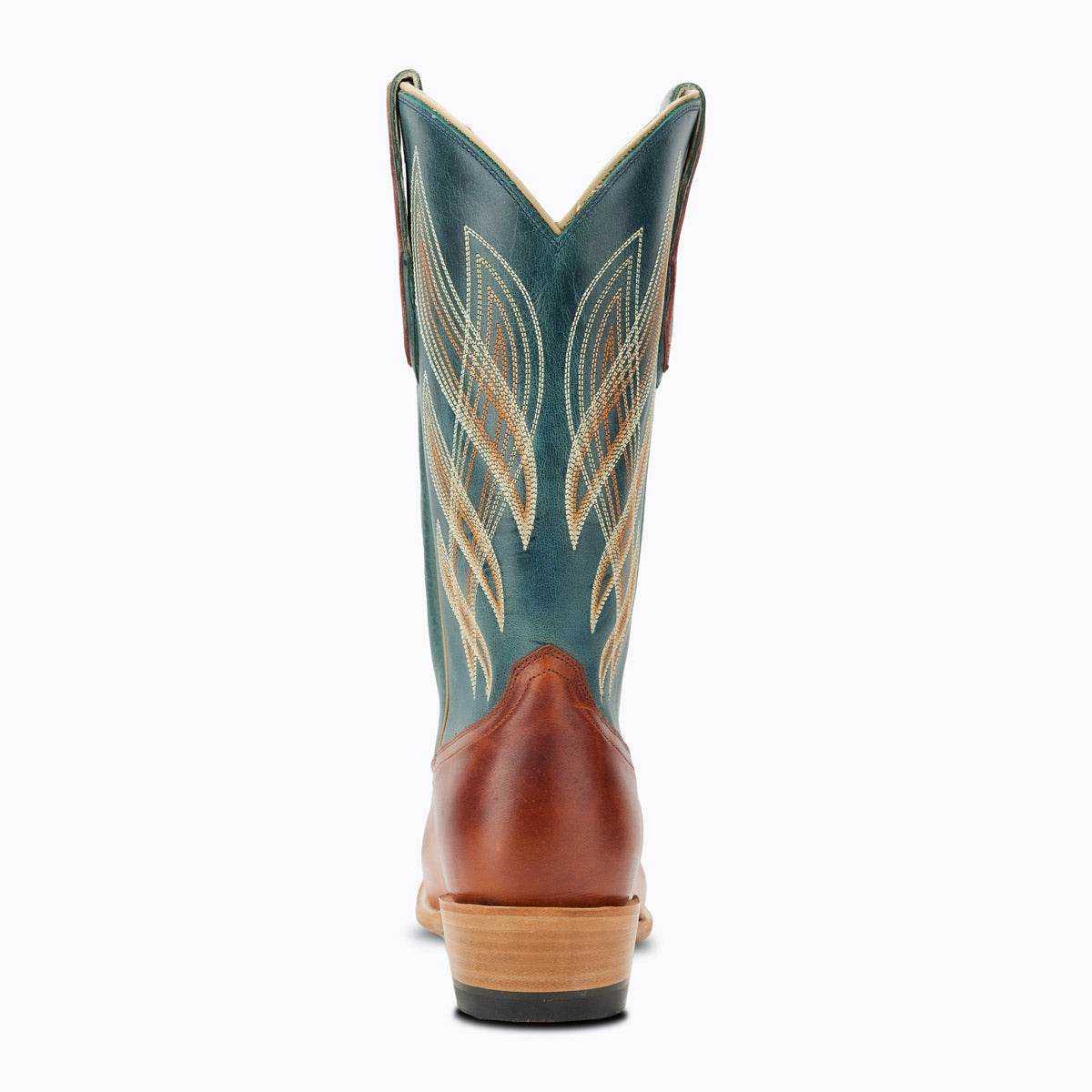 El Capitan Nashville - Orleans Western boot in brown leather with a teal shaft and decorative tan stitching