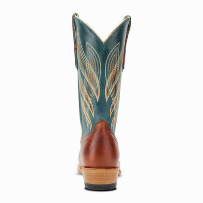 El Capitan Nashville - Orleans Western boot in brown leather with a teal shaft and decorative tan stitching