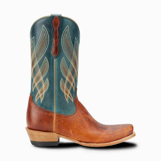 El Capitan Nashville - Orleans cowboy boot in tan leather with teal embroidered shaft and cutter toe