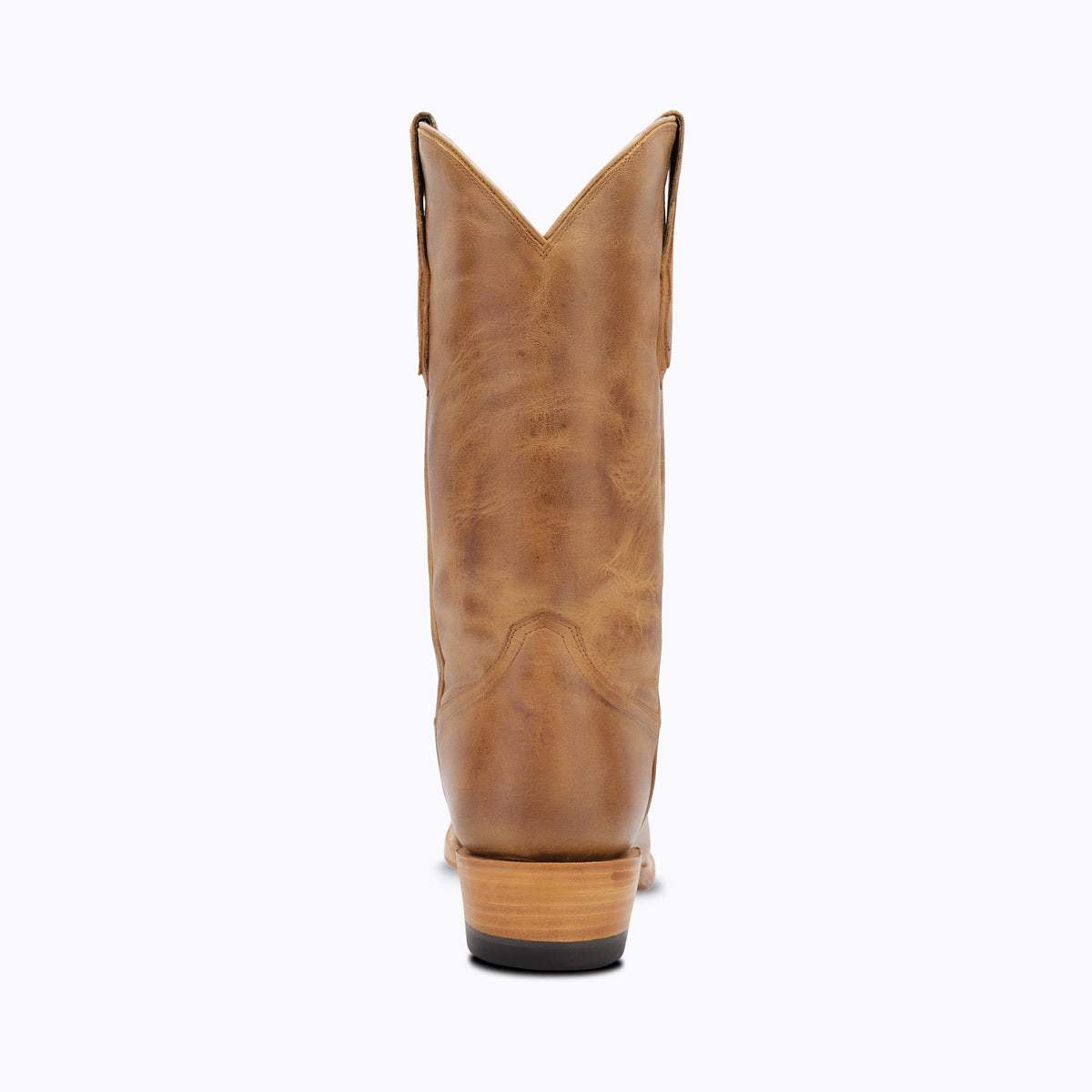 El Capitan Nashville - Pierce cowboy boot in tan leather, shown from the back with a stacked heel and tall stitched shaft
