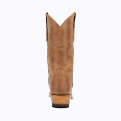El Capitan Nashville - Pierce cowboy boot in tan leather, shown from the back with a stacked heel and tall stitched shaft