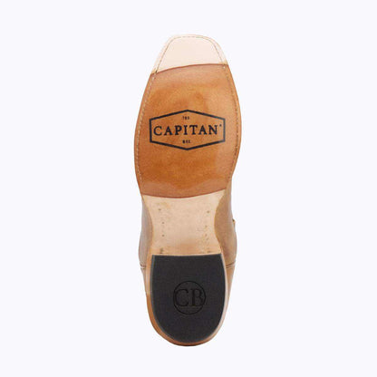 El Capitan Nashville - Pierce cowboy boot shown from below with a tan leather sole, dark heel cap, and branded stamp
