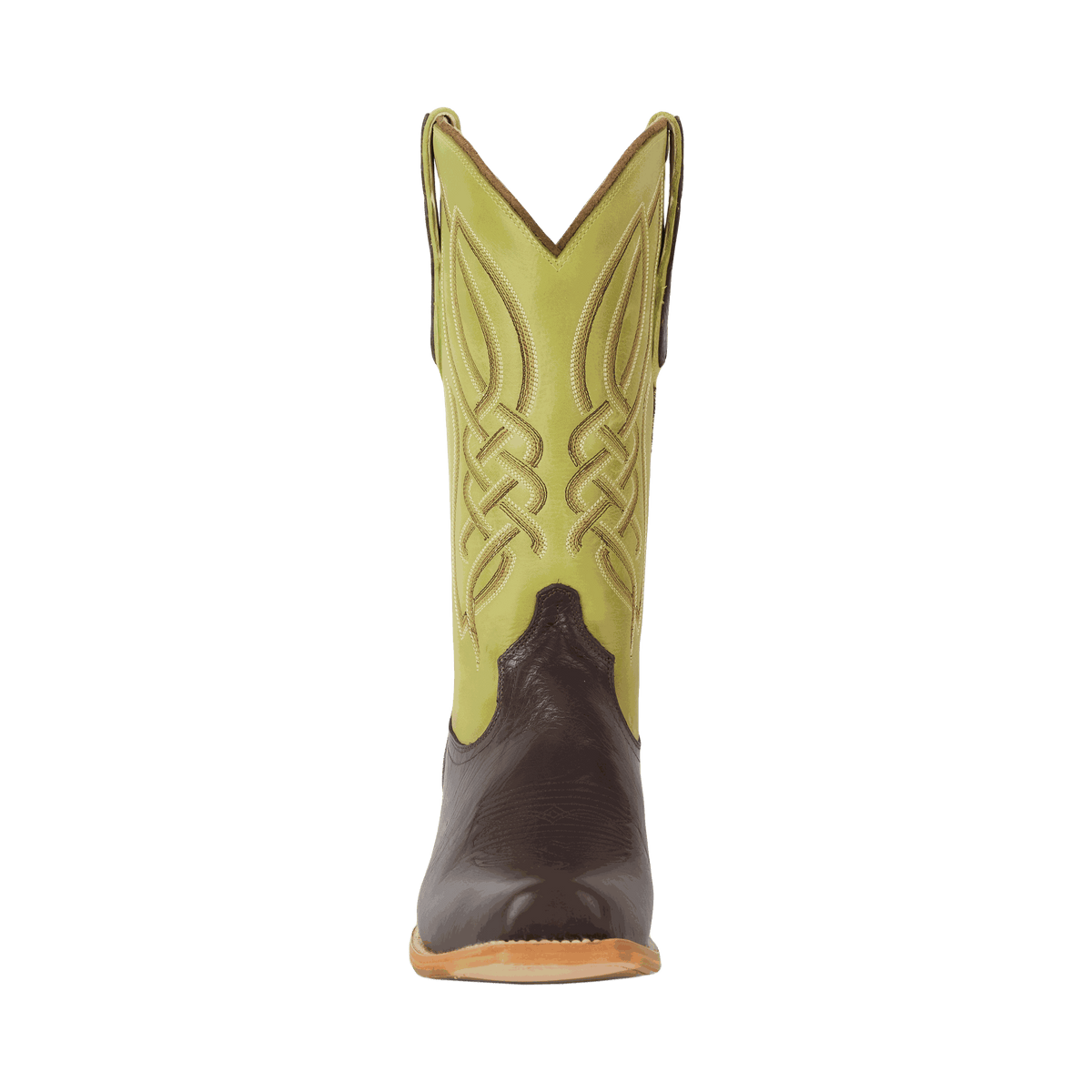 El Capitan Nashville - Tremont cowboy boot in dark brown leather with a lime green embroidered shaft and cutter toe