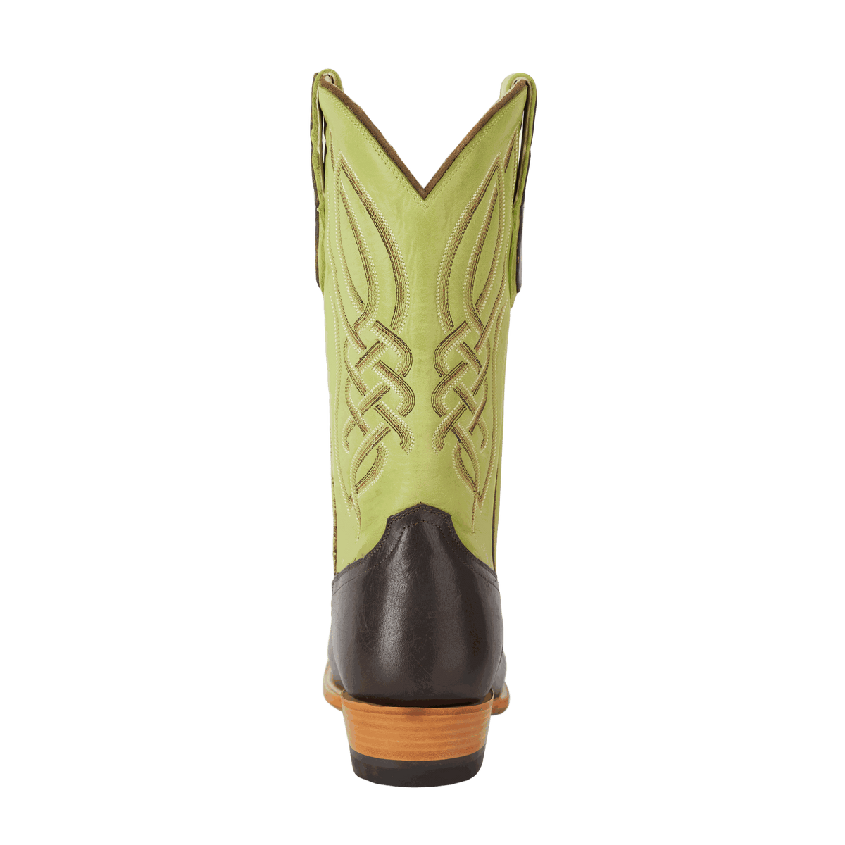 El Capitan Nashville - Tremont cowboy boot in dark brown leather with a lime green embroidered shaft and stacked heel