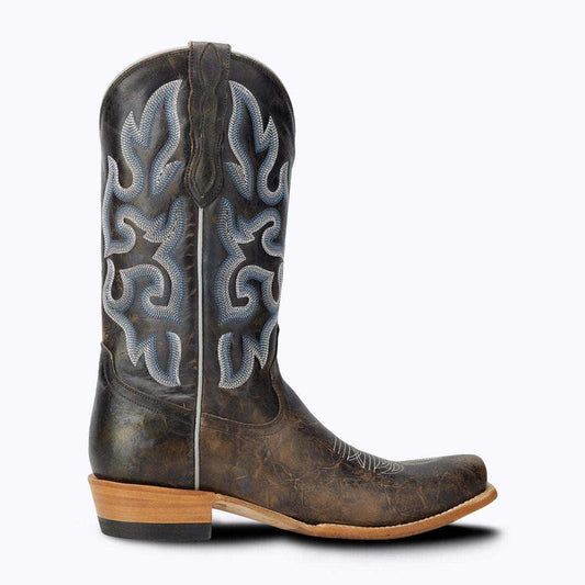 El Capitan Nashville - West End cowboy boot in brown crackle leather with blue and white flame embroidery
