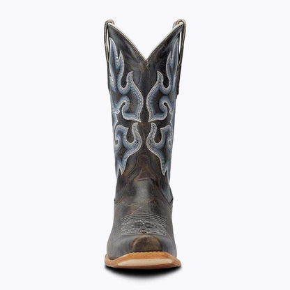 El Capitan Nashville - West End cowboy boot in dark brown leather with blue and white flame stitching and cutter toe