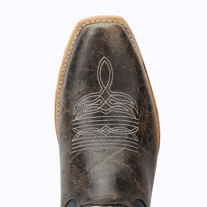 El Capitan Nashville - West End cowboy boot in dark brown crackle leather with decorative white stitching and cutter toe