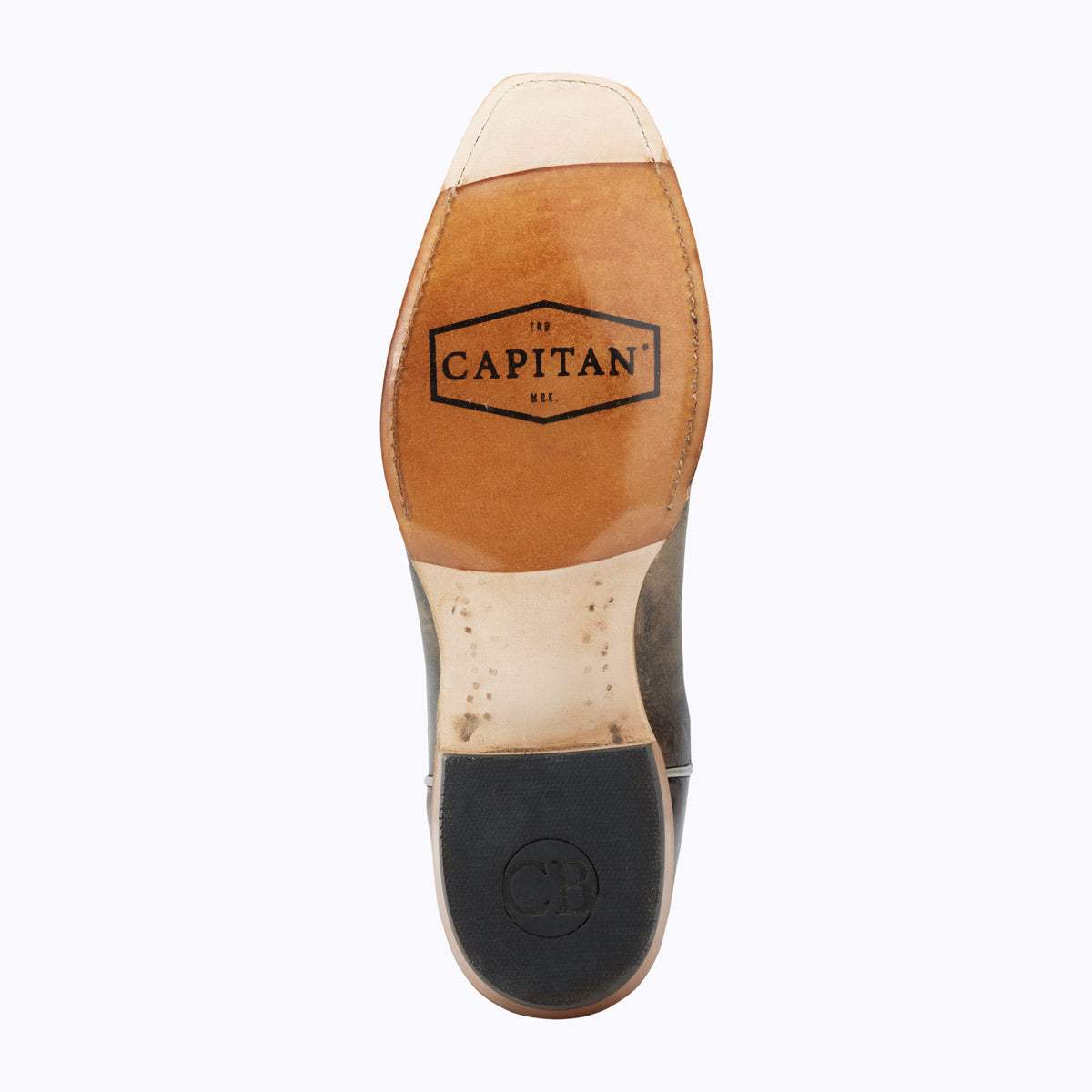 El Capitan Nashville - West End leather cowboy boot sole in tan and brown with a black rubber heel and branded tread