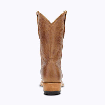 El Capitan Tulsa - Union men's western boot in tan leather, featuring stitched high shaft, V-shaped collar and stacked heel