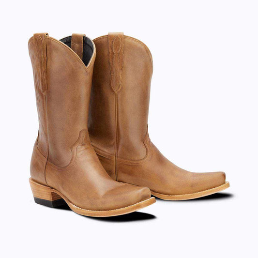 El Capitan Tulsa - Union western boots in tan leather with tall plain shafts, stitched detailing, and cutter toes