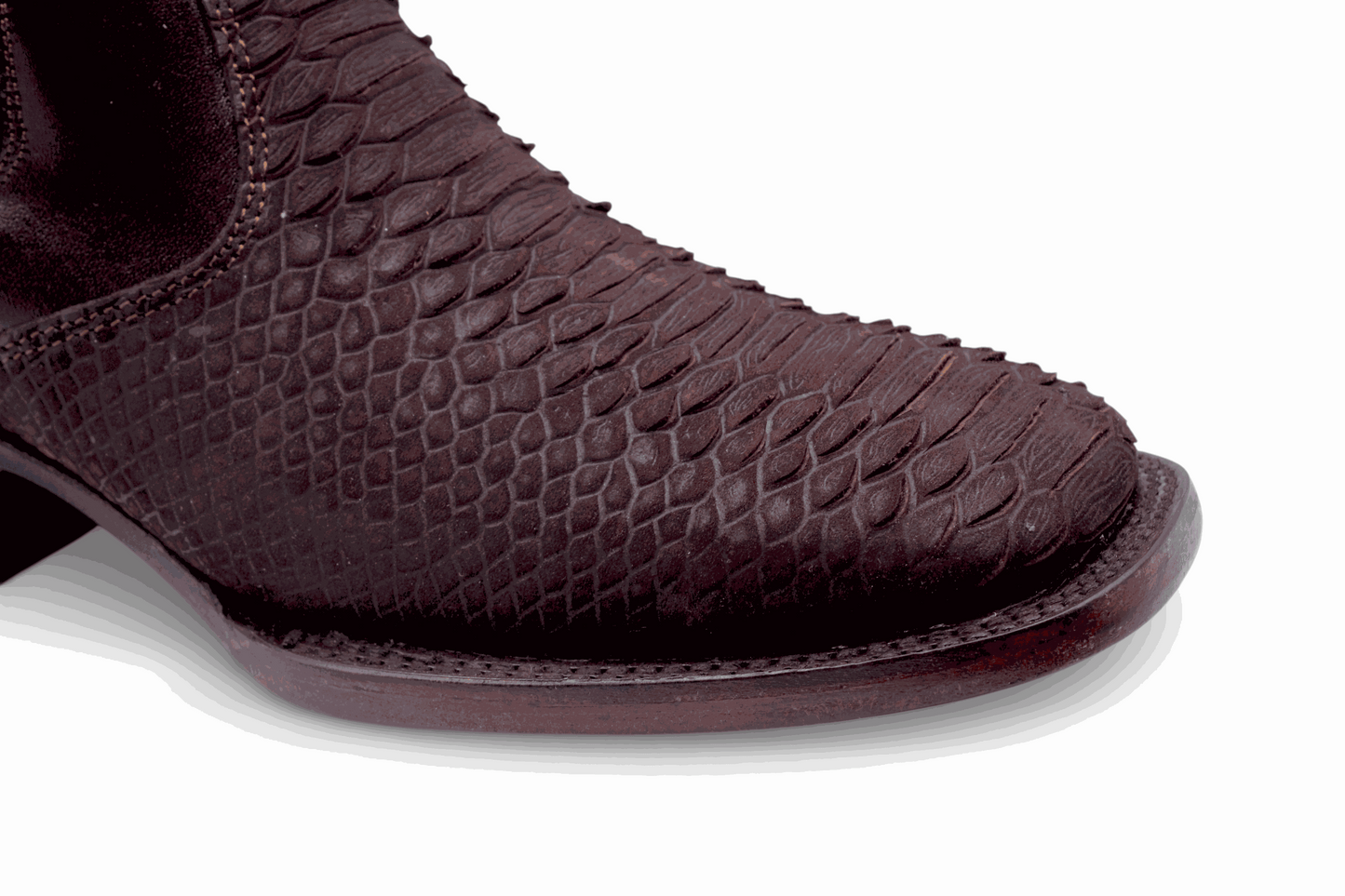 Hooch Boots Mens Python Print Botin Chocolate – Genuine Leather Square Toe