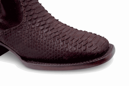 Hooch Boots Mens Python Print Botin Chocolate – Genuine Leather Square Toe