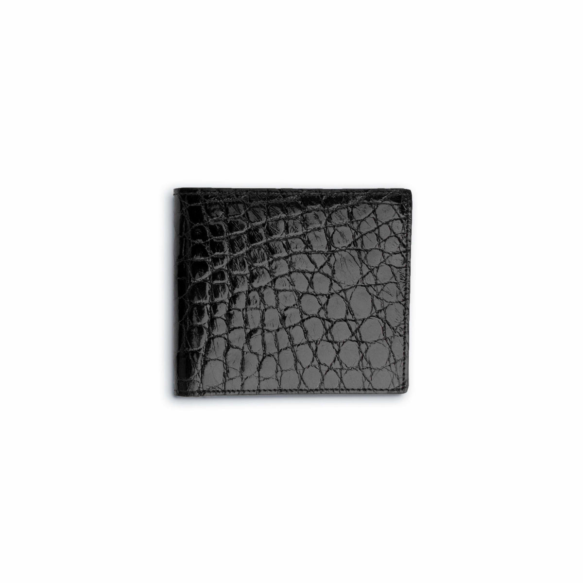 Ferrini Alligator Billfold Wallet in black with glossy genuine alligator skin and a distinctive raised scale pattern