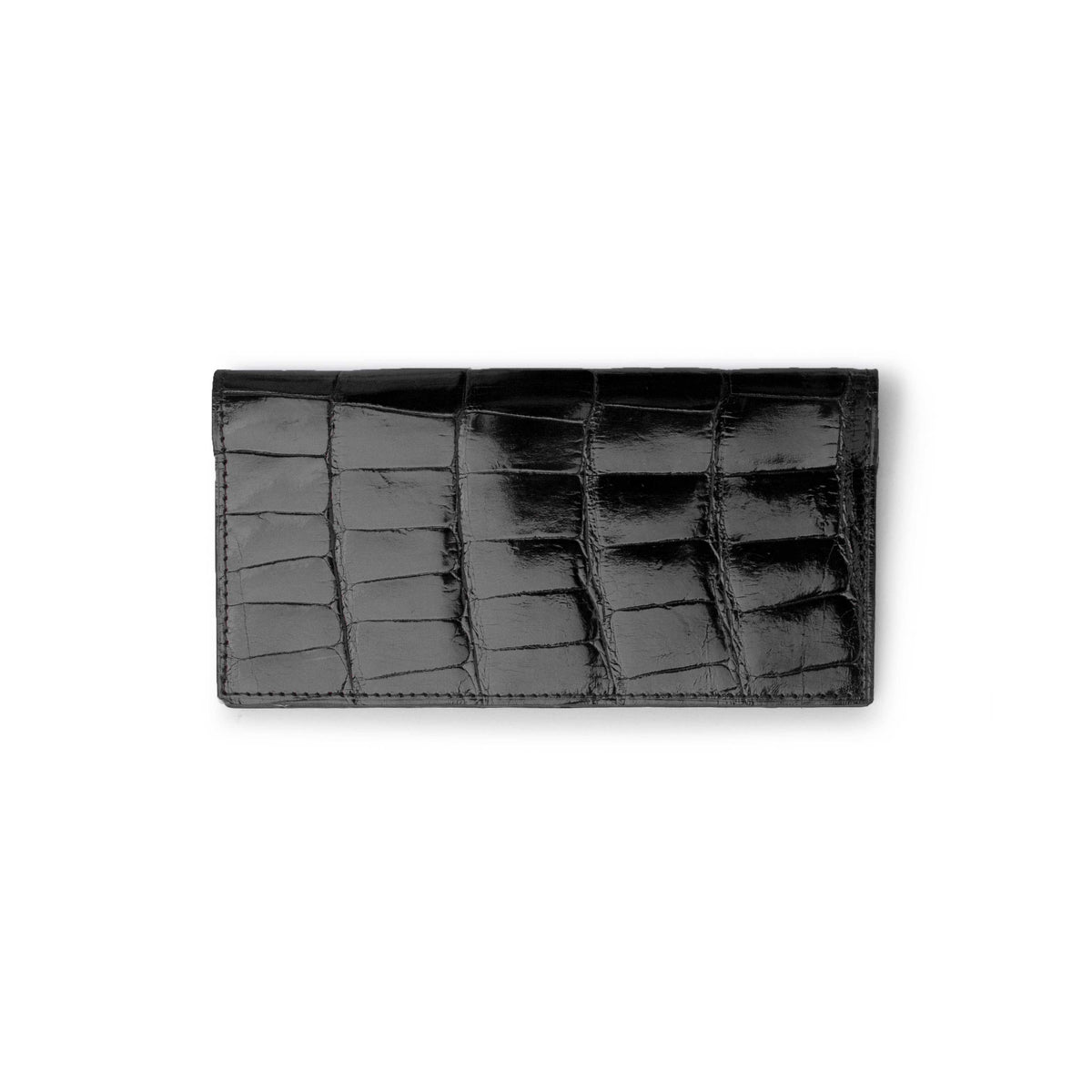 Ferrini Alligator checkbook cover in glossy black alligator leather with a distinctive raised scale pattern