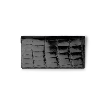 Ferrini Alligator checkbook cover in glossy black alligator leather with a distinctive raised scale pattern